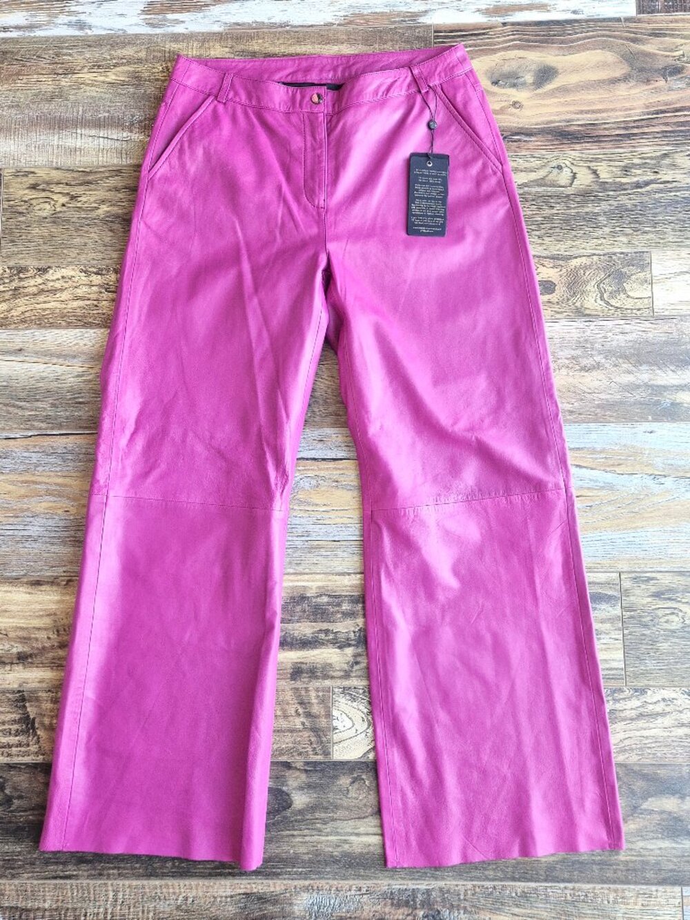 NEW Bod & Christensen Patricia Orchid Leather Wide-Leg Pants Lined Pocket Sz.10